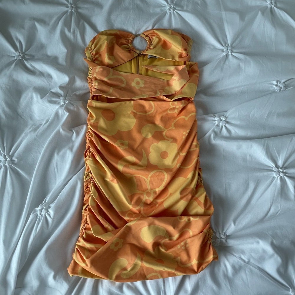 Orange and Yellow Floral Strapless Dress